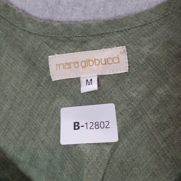 Mara Gibbucci Women Top Medium‎ Green Linen Tank Lagenlook Scoop Neck Tied Back - Picture 8 of 9